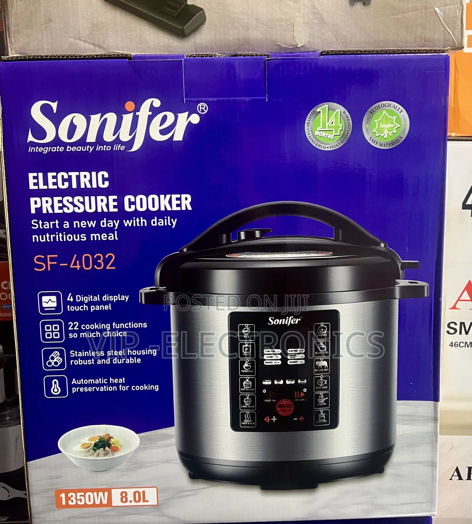 Sonifer Electric Pressure Cooker 8-Liter Capacity, Powerful 1350W