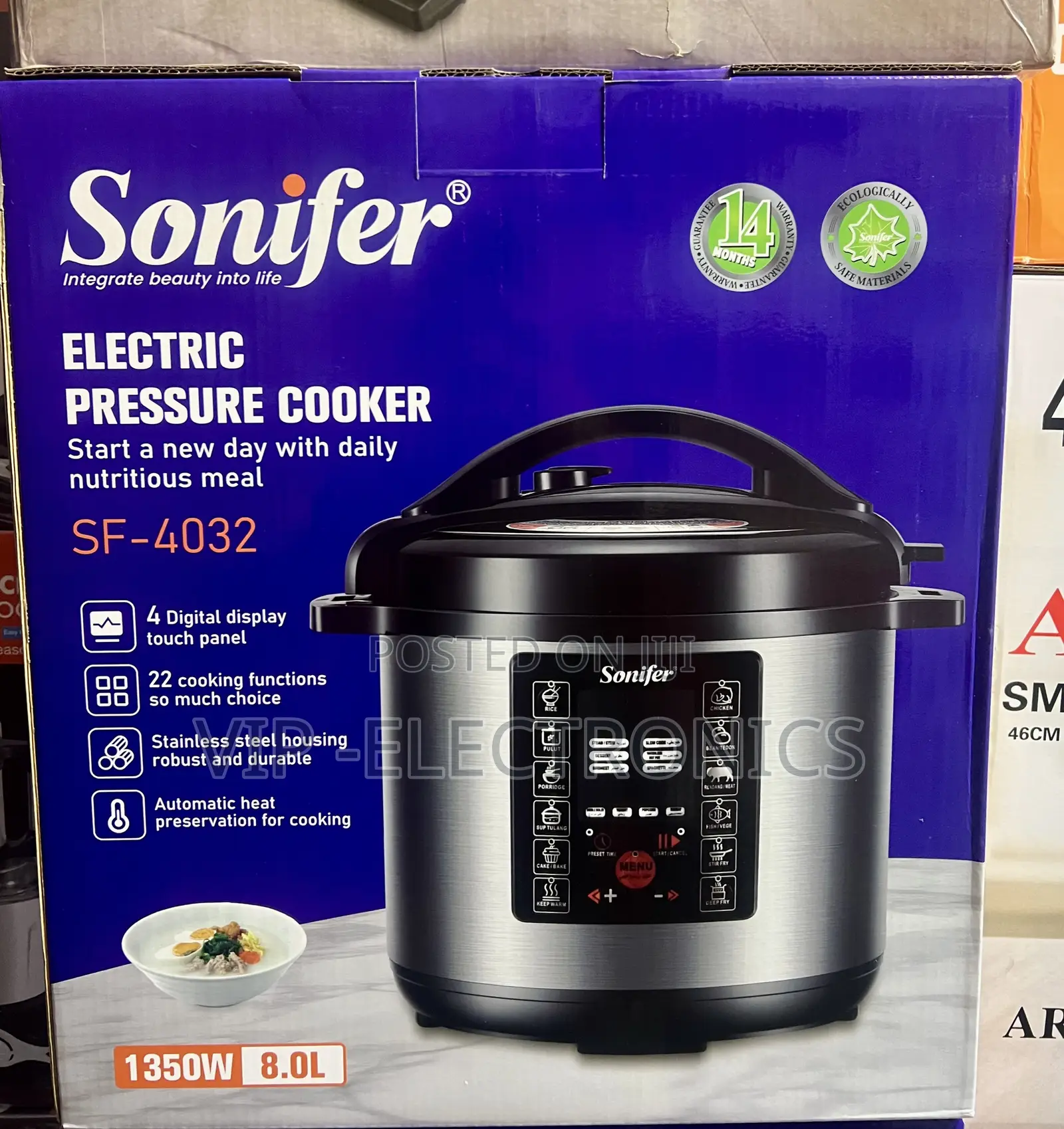 Sonifer Electric Pressure Cooker 8-Liter Capacity, Powerful 1350W