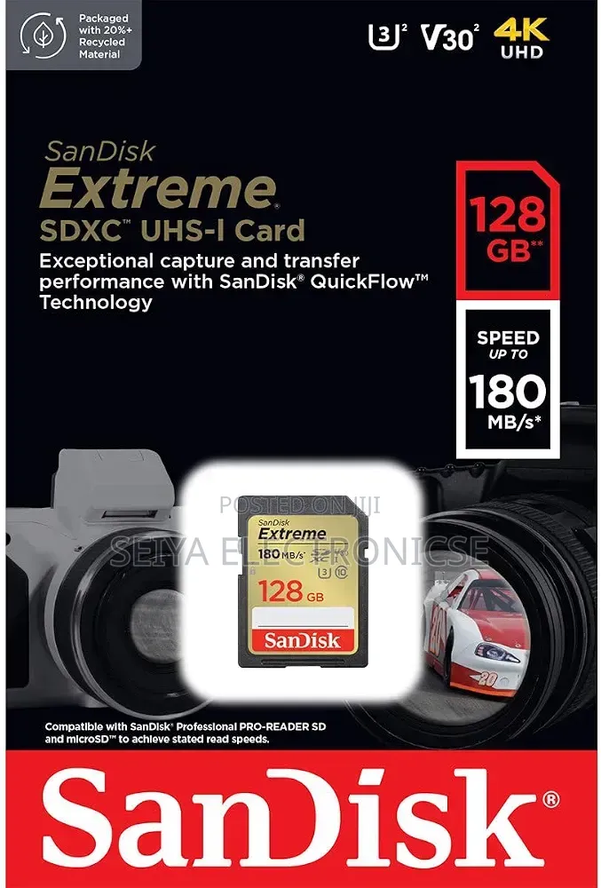 Sandisk Camera Memory 128GB Speed 180 MBPS