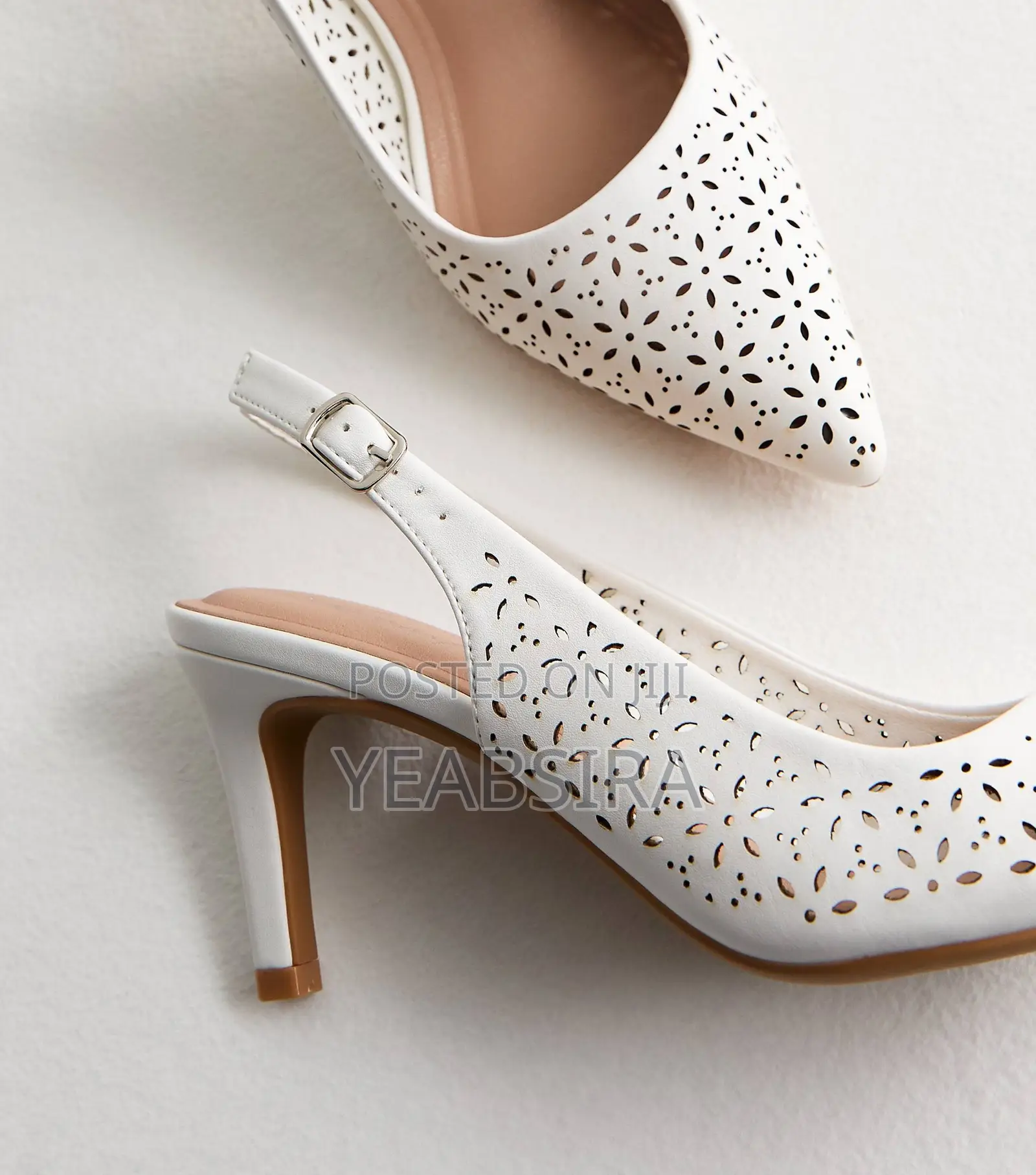 Faux Leather Floral Cut Out Slingback Court Heels