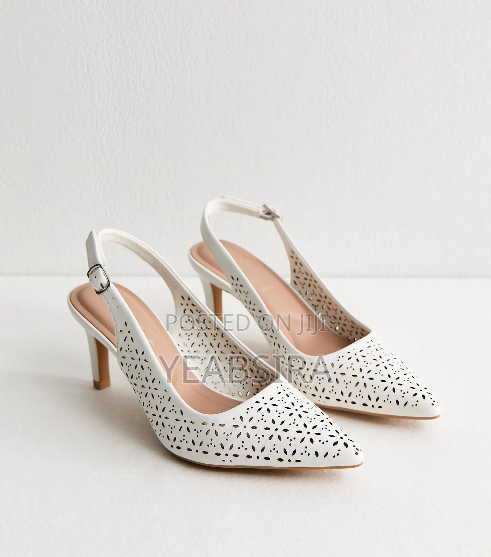 Faux Leather Floral Cut Out Slingback Court Heels