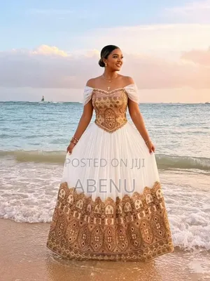 Elegant Ethiopian Habesha Kemis by the Sea
