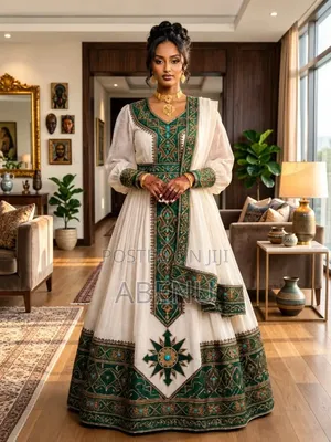 Elegant White Silver Ethiopian Habesha Kemis Duo