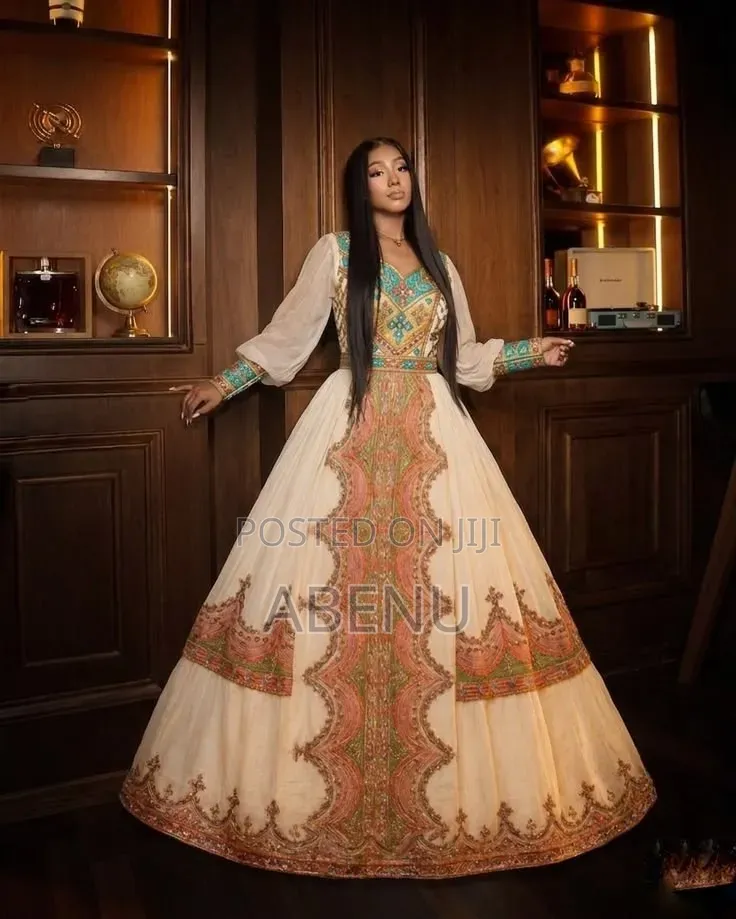 Elegant Ethiopian Habesha Kemis With Traditional Embroidery
