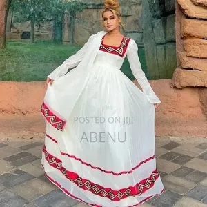 Elegant White Red Habesha Kemis