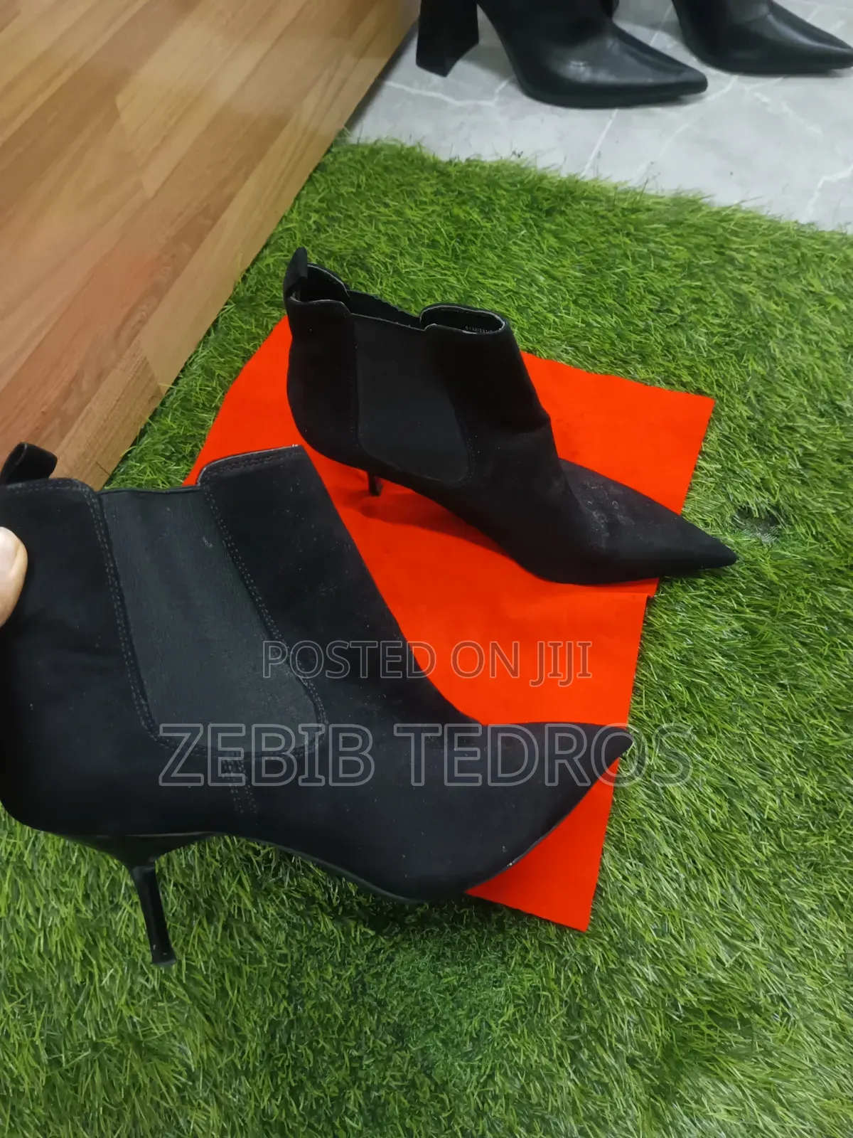 Black Pointed-Toe, High-Heel Ankle Boot