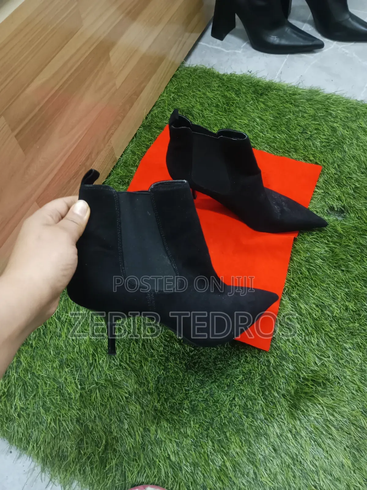 Black Pointed-Toe, High-Heel Ankle Boot