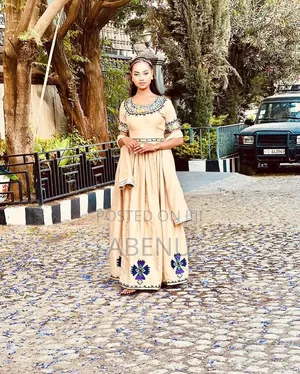 Elegant Beige Ethiopian Habesha Kemis With Traditional Embroidery