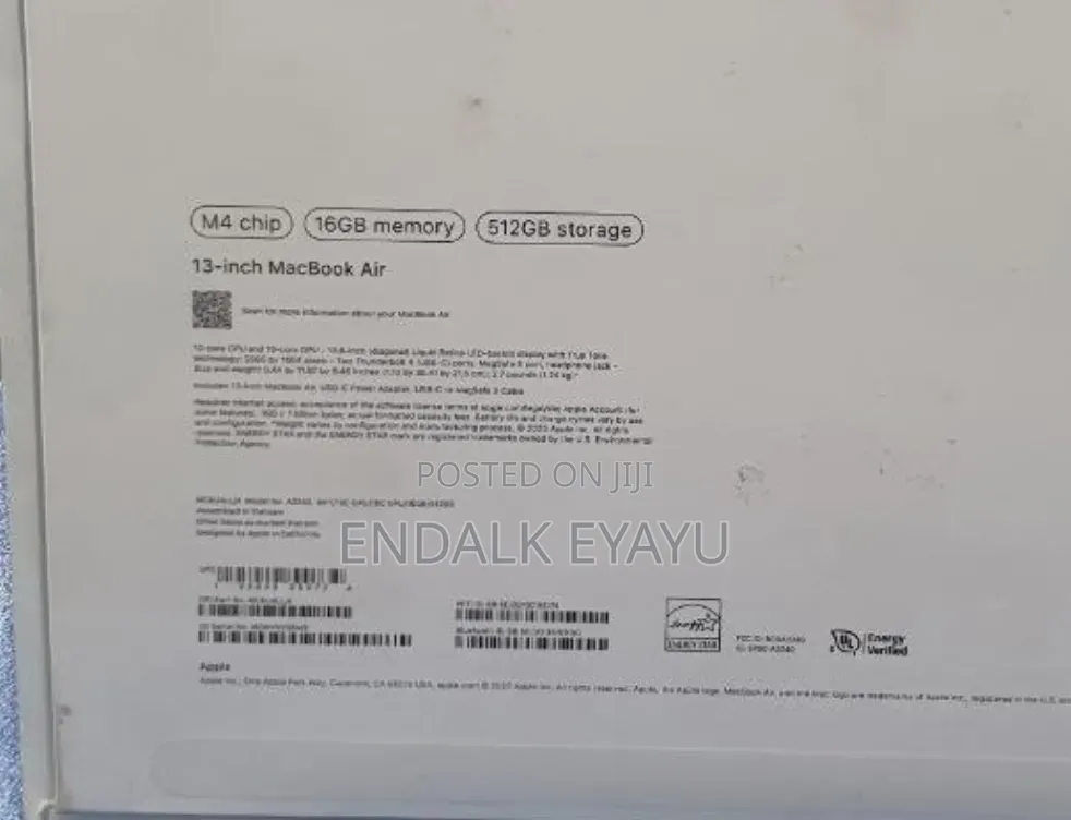 New Laptop Apple MacBook Air 2025 M4 16GB Apple M4 SSD 512GB