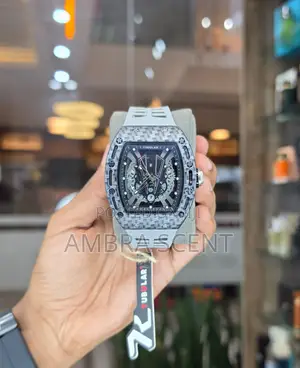 Tubular Carbon Pattern Skeleton Automatic – Light Grey Rubber Strap