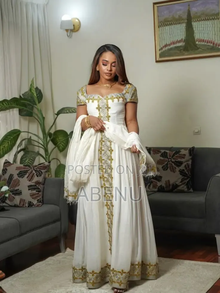 Elegant White Gold Habesha Kemis