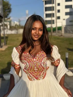 Elegant Ethiopian Habesha Kemis With Red Gold Embroidery