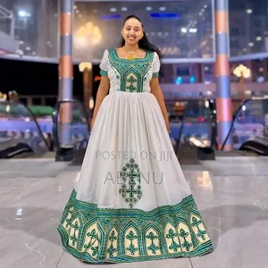 Elegant Ethiopian Habesha Kemis With Red Gold Embroidery