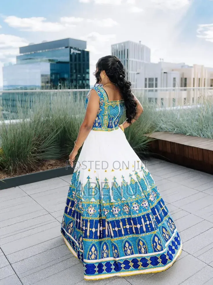 Elegant White Pink Ethiopian Habesha Kemis