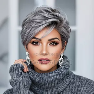 Natural Gray Short Bob Wig With Bangs - Synthetic Wig,