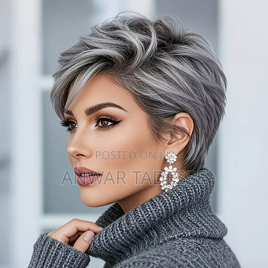 Natural Gray Short Bob Wig With Bangs - Synthetic Wig,