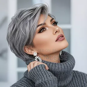 Natural Gray Short Bob Wig With Bangs - Synthetic Wig,