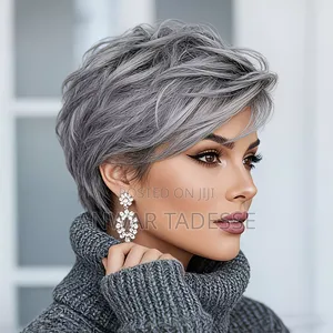 Natural Gray Short Bob Wig With Bangs - Synthetic Wig,