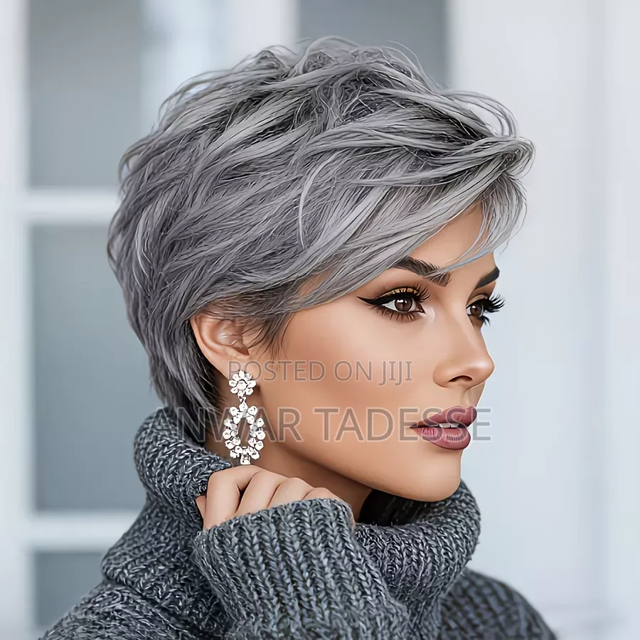 Natural Gray Short Bob Wig With Bangs - Synthetic Wig,