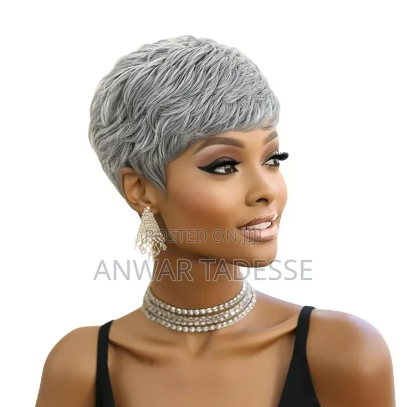 Natural Gray Short Bob Wig With Bangs - Synthetic Wig,