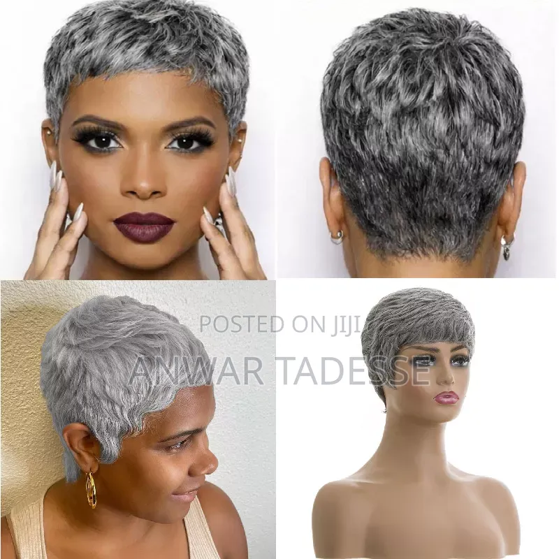 Natural Gray Short Bob Wig With Bangs - Synthetic Wig,