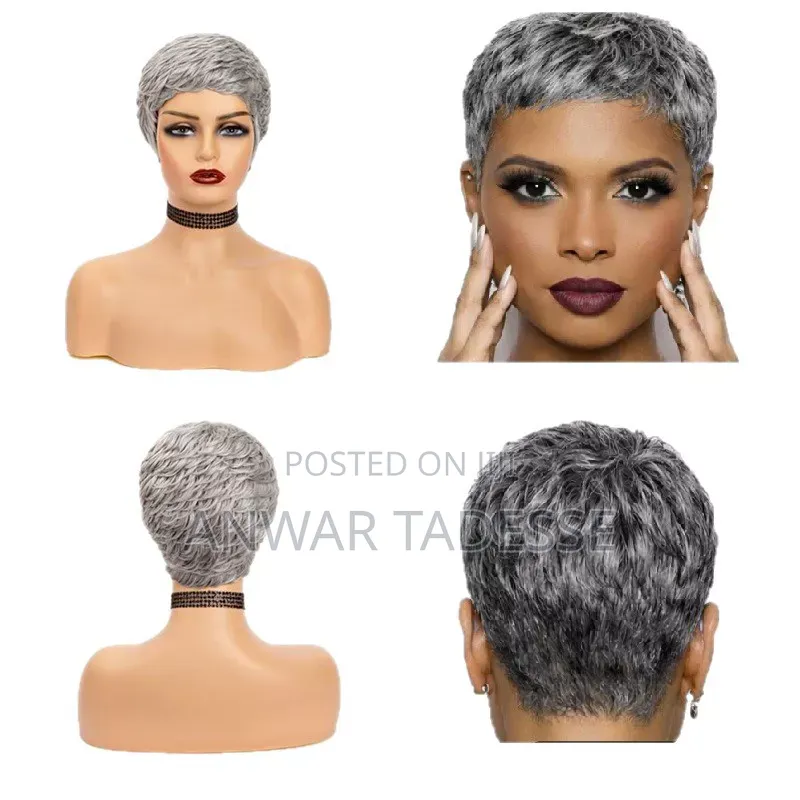 Natural Gray Short Bob Wig With Bangs - Synthetic Wig,
