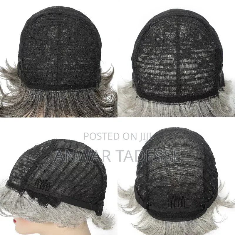 Natural Gray Short Bob Wig With Bangs - Synthetic Wig,
