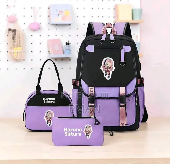 Haruno Sakura Girls School Backpack Set – Purple Black