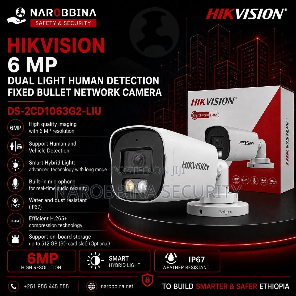 Hikvision 6MP Dual Light Human Detection Fixed Bullet Network Camera