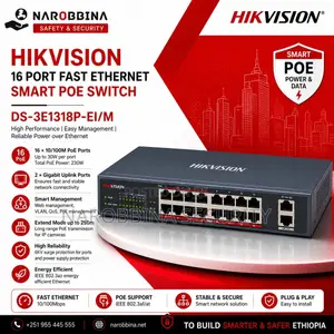 Hikvision 16-Port Fast Ethernet Smart PoE Switch
