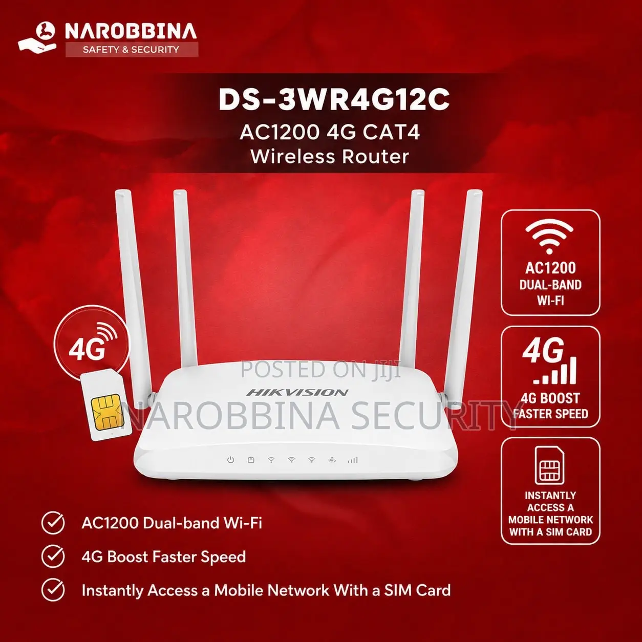 Hikvision Ac1200 Dual-Brad Wifi WiFi Wireless Router (4G)