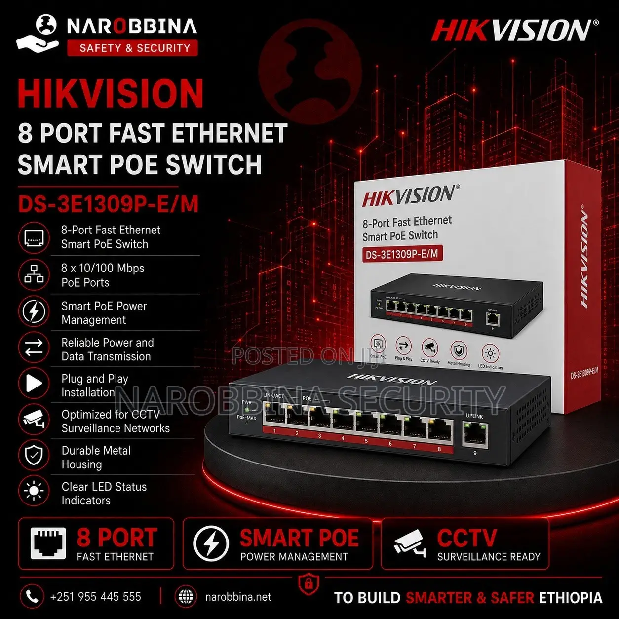 Hikvision 8-Port Fast Ethernet Smart Managed PoE Switch