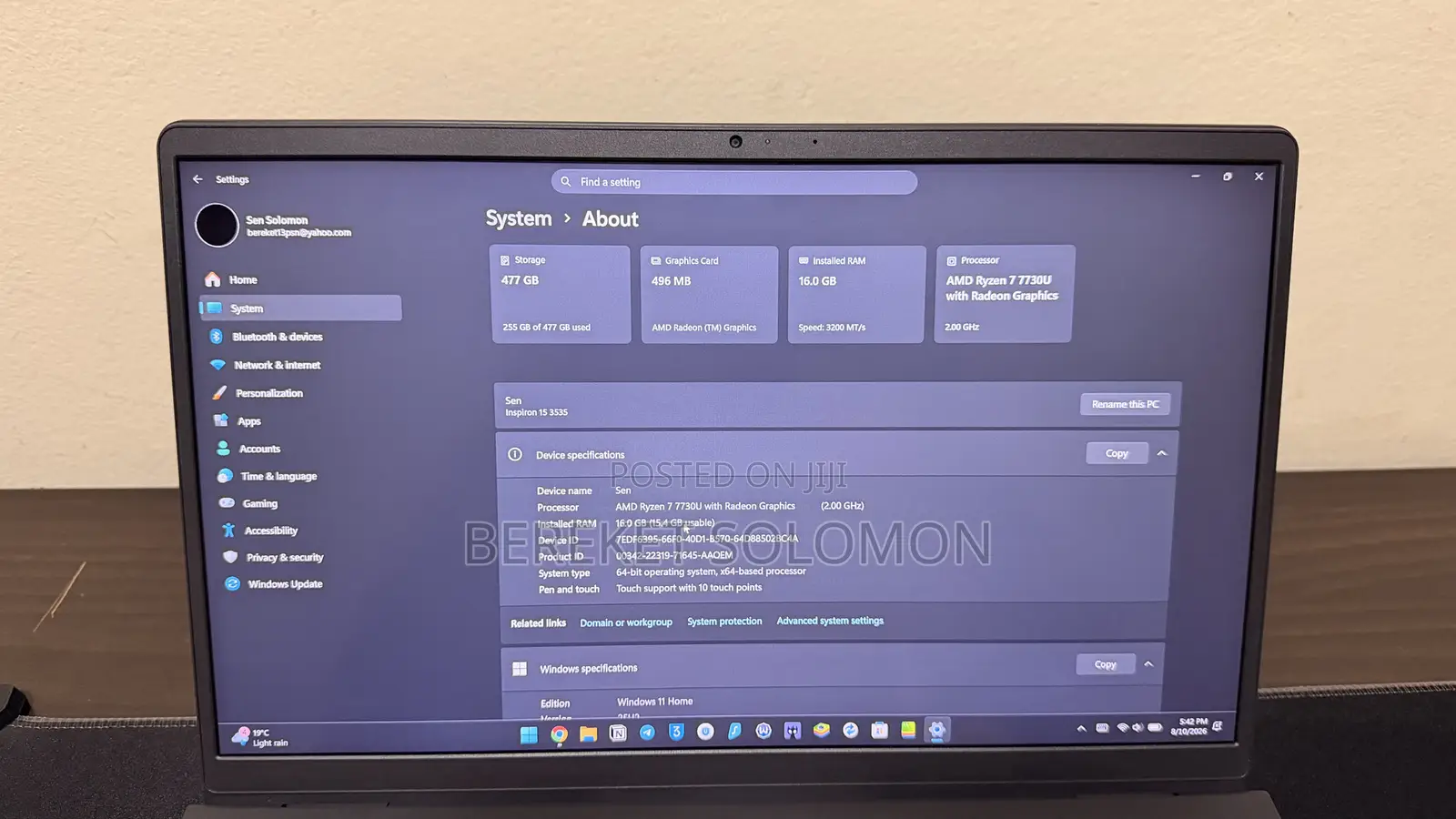 Laptop Dell Inspiron 15 16GB AMD Ryzen 7 SSD 512GB