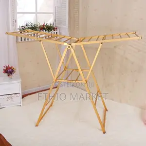 Gold-Colored, Foldable Aluminum Alloy Clothes Drying Rack
