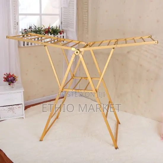 Gold-Colored, Foldable Aluminum Alloy Clothes Drying Rack