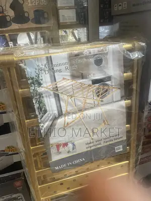 Gold-Colored, Foldable Aluminum Alloy Clothes Drying Rack