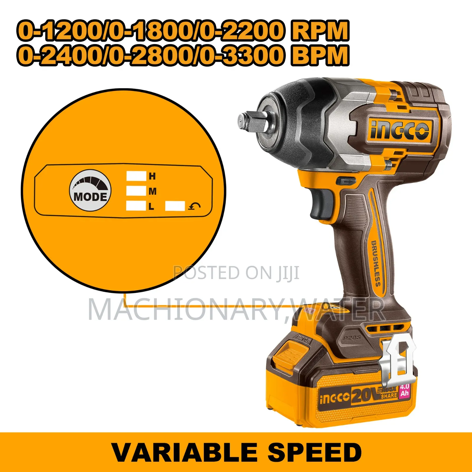 Ingco Brushless Rechargable Impact Wrench 20v 850Nm