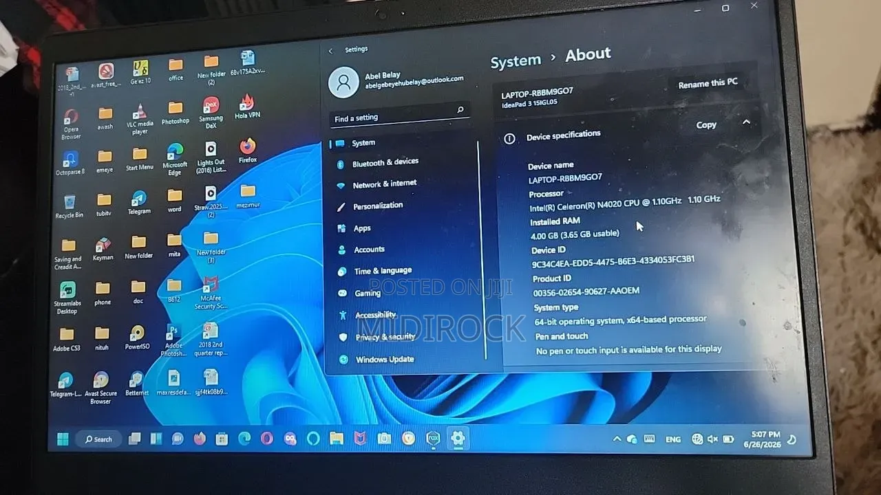 Laptop Lenovo Ideapad 3 4GB Intel Celeron SSD 512GB