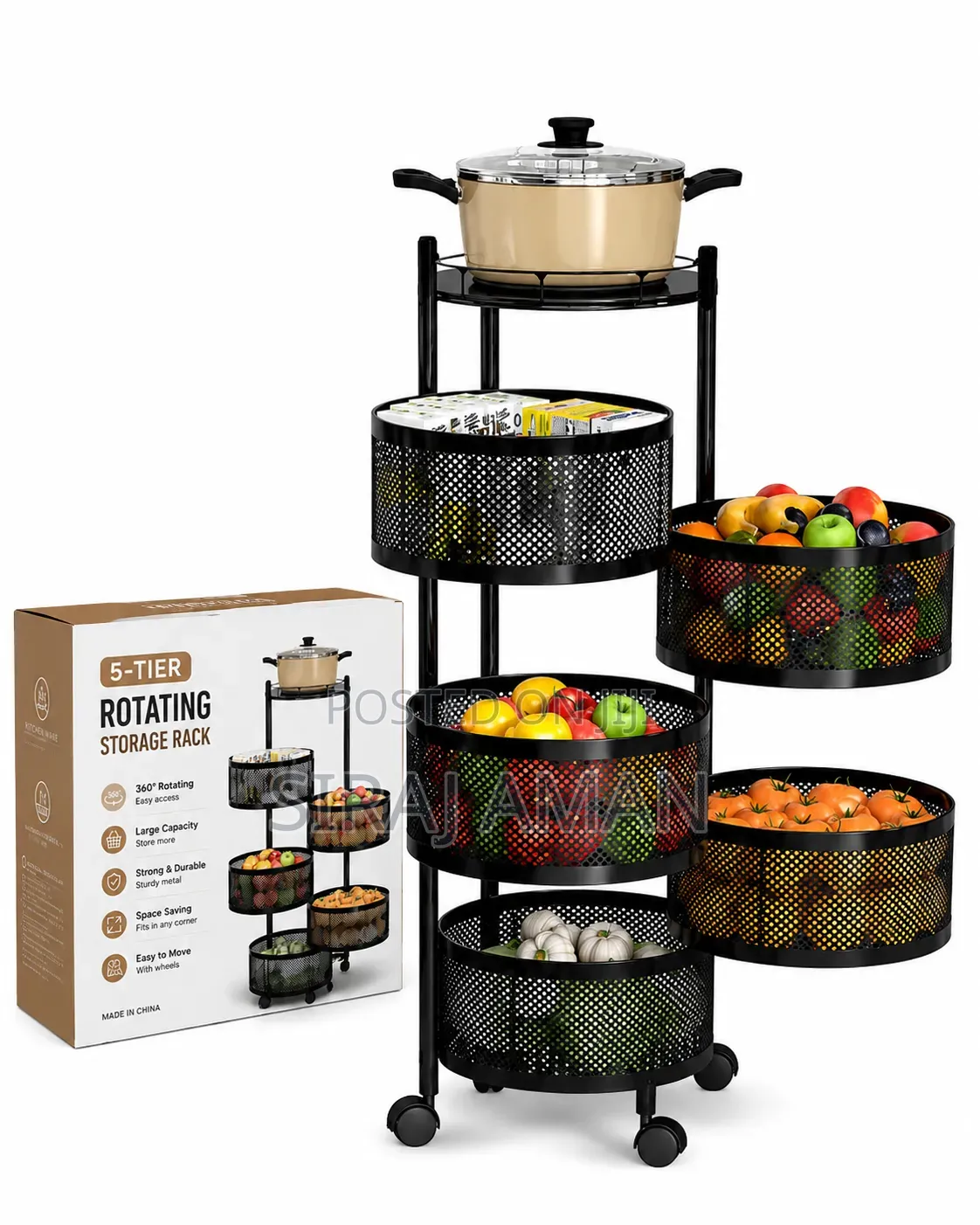 የአትክልትና ፍራፍሬ መደርደሪያ | 5-Tier Rotating Storage Rack
