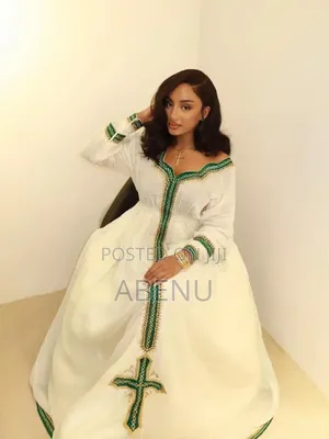 Elegant Green Gold Ethiopian Habesha Kemis