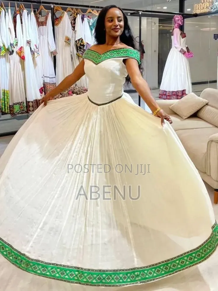 Elegant Green Gold Ethiopian Habesha Kemis