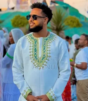 Elegant White and Gold Ethiopian Habesha Men’s Sweater