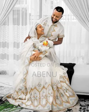 Elegant White Silver Ethiopian Habesha Wedding Kemis