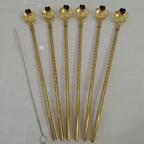 6pcs Reusable Drinking Stainless Straws With Cleaning Brush