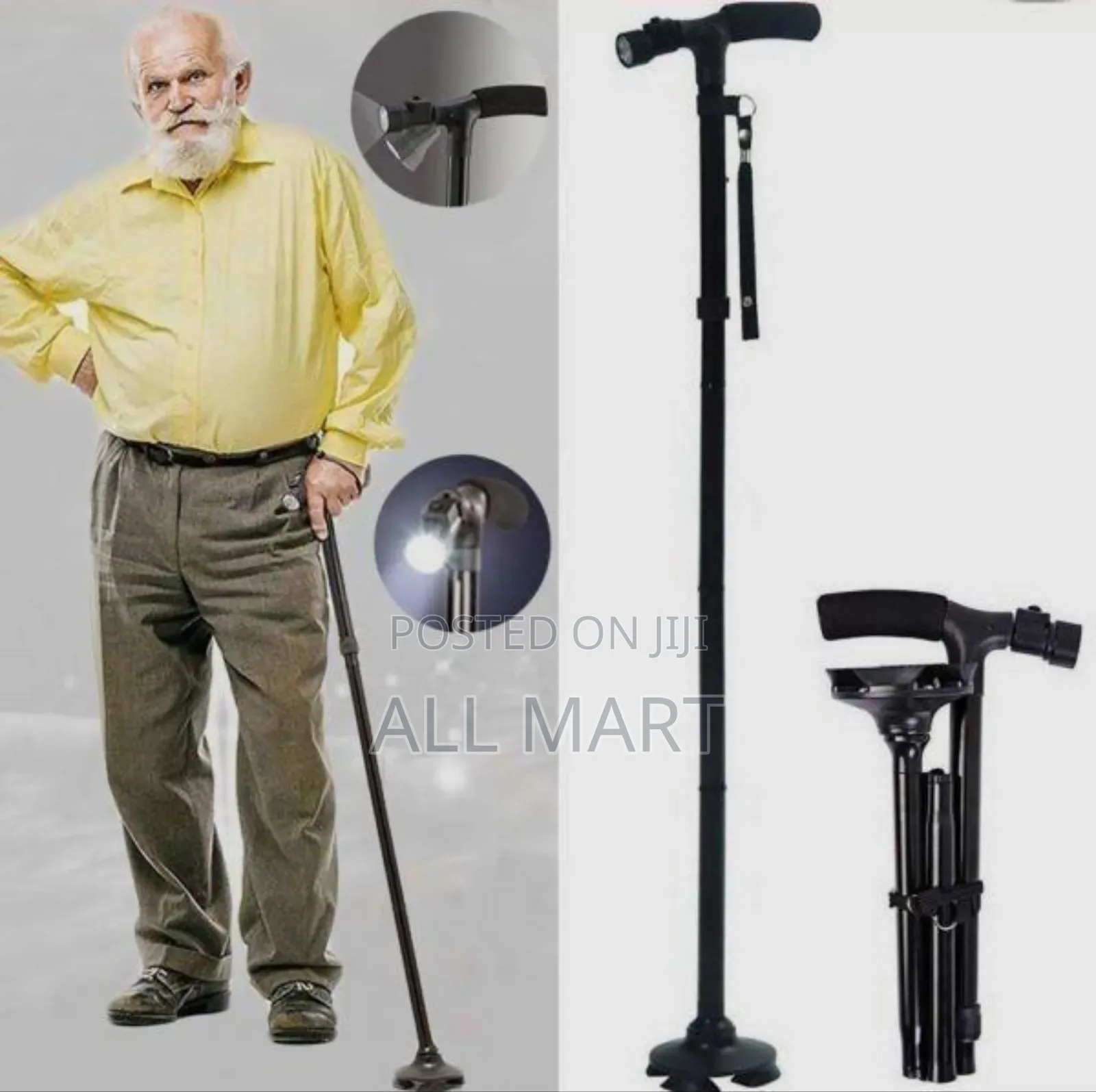 ,4-Step Adjustable Telescopic Hiking Walking Stick With Led Flashlight