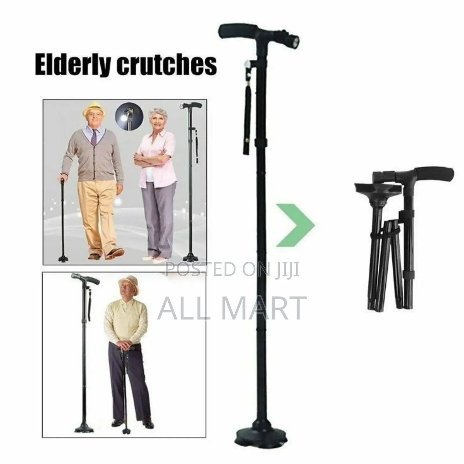 ,4-Step Adjustable Telescopic Hiking Walking Stick With Led Flashlight