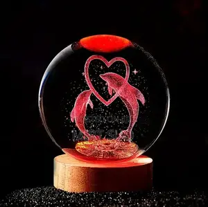 Home Decoration 3D Laser Engraved Crystal Ball Night Light