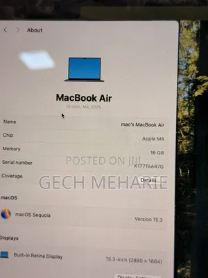New Laptop Apple MacBook Air 2025 M4 16GB Apple M4 SSD 256GB