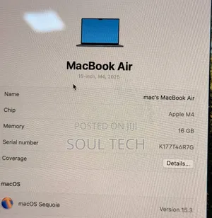 New Laptop Apple MacBook Air 2025 M4 16GB Apple M4 SSD 512GB