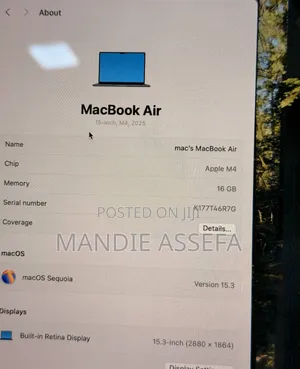 New Laptop Apple MacBook Air 2025 M4 16GB Apple M4 SSD 256GB